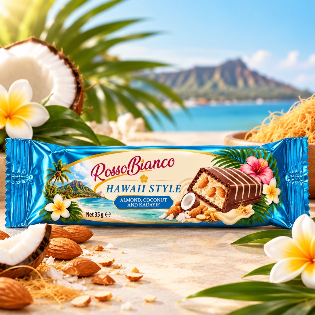 Батончик Rosso Bianco Hawaii с миндалём и кокосом, 35 г