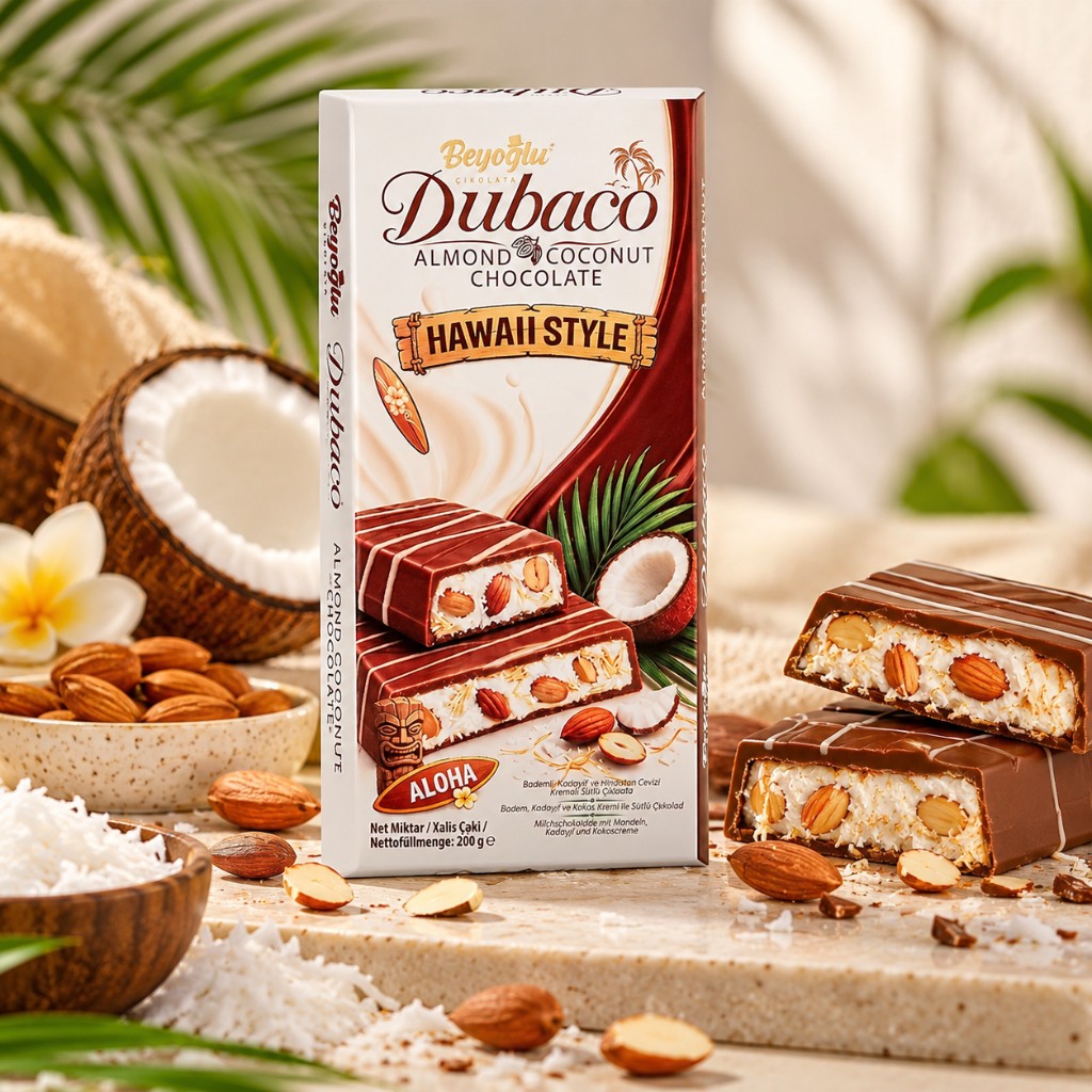 Ciocolată Dubaco Hawaii Style cu migdale și cocos, 200 g